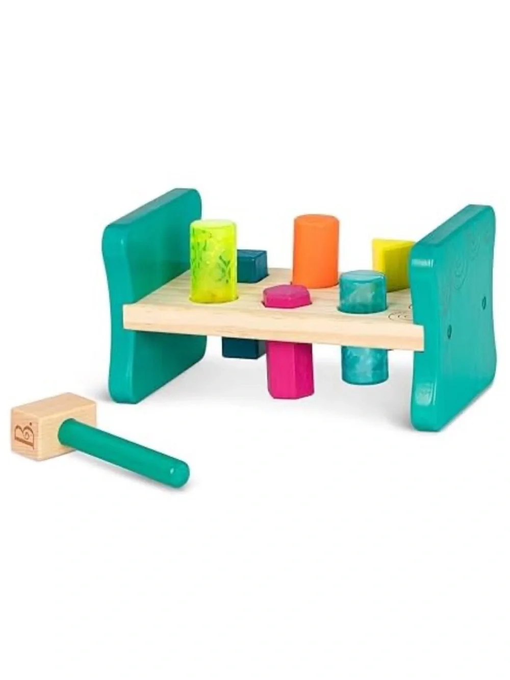 B Toys Wooden Shape Sorting Bench with Hammer and Pegs - NEW
